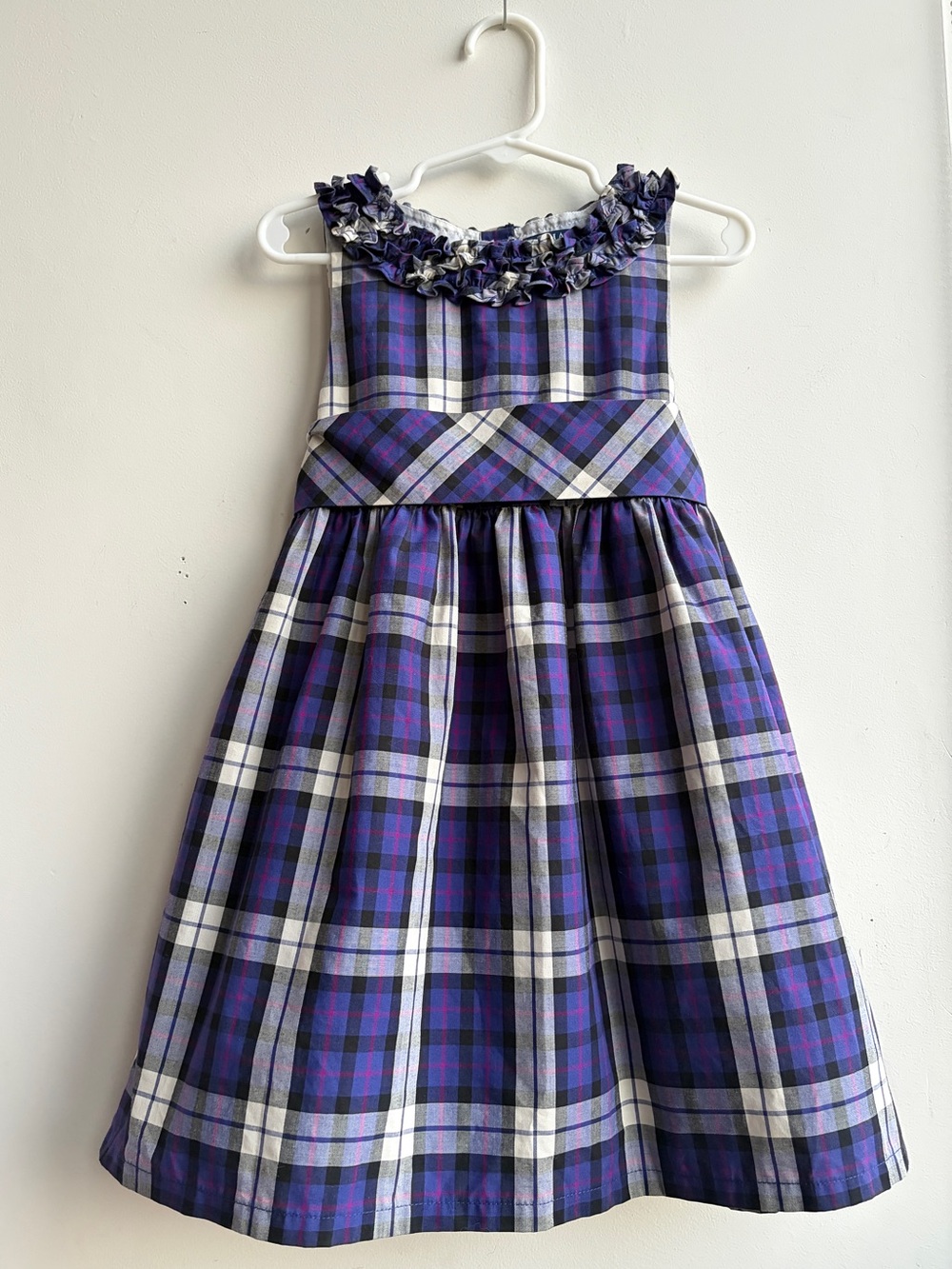 Unreleased 2014 Chaps Holiday Dress Purple Plaid Ruffle Neck Sleeveless Dress
